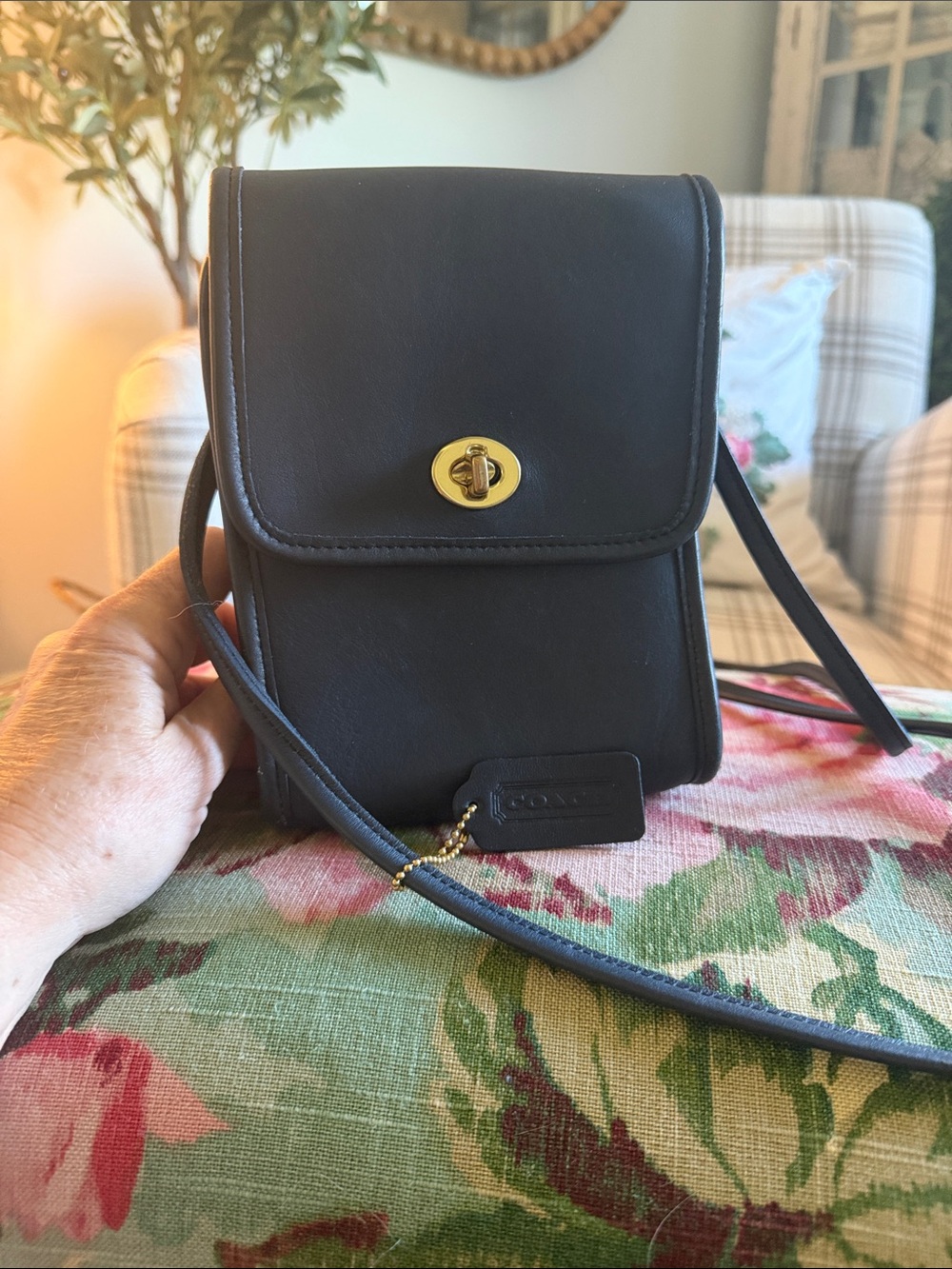 Coach Black Leather Crossbody with Gold Turnlock